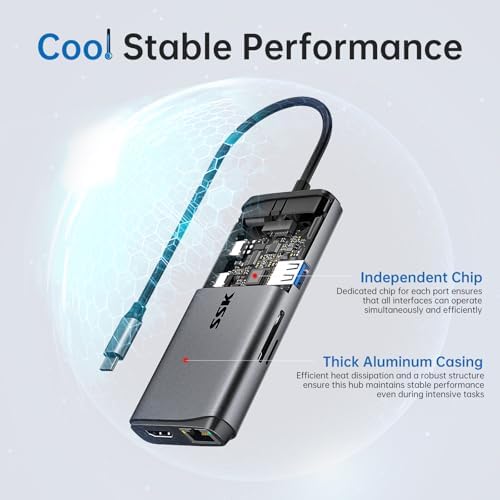 Unlock Ultimate Connectivity with the SSK 10-in-1 USB C Hub: High-Speed 10 Gbps Data Transfer, Stunning 4 K HDMI Output, Ethernet Stability & 100 W Power Delivery – The Ideal Multiport Adapter for Mac Books, Laptops, and On-the-Go Professionals! Experience Unmatched Performance, Effortless Organization, and Sleek Style to Transform Your Workspace Today!