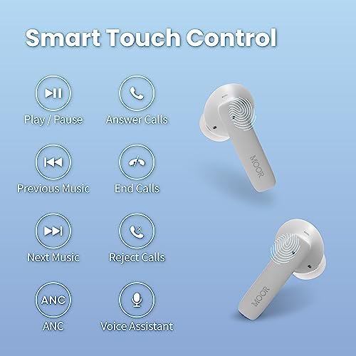 MOOR Premium Bluetooth 5.2 Wireless Earbuds with Advanced Hybrid Noise Cancellation – 30 Hours Playtime & Deep Bass for Immersive Sound – IPX5 Waterproof Design Ideal for Sports and Work – Ultra-Lightweight Comfort with Built-in Microphone for Crystal-Clear Calls – Switch Between ANC and Transparency Modes for Ultimate Audio Control