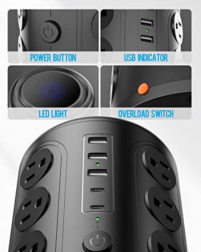 Maximize Your Charging Efficiency with the Ten Trend Vertical Power Tower – 16 Outlet Surge Protector Power Strip Featuring 5 USB Ports (2 USB-C), 10 FT Heavy-Duty Cord, 1875 W Capacity, and 2000 J Surge Protection for Home Office and Dorm Room Essentials – Space-Saving Design for Ultimate Convenience and Safety