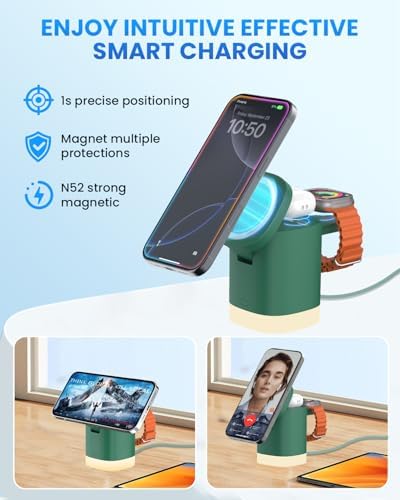 Travel-Ready Joy Geek 3-in-1 Wireless Charging Station – Fast Mag-Safe Charger for i Phone 16-12 Series, Apple Watch Series 10-2, and Air Pods Pro – Ultimate Compatibility and Speed for On-the-Go Lifestyle