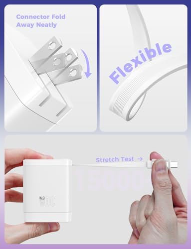 Power Up Anywhere: 30 W Retractable Wall Charger with USB-C Cable – 3-in-1 Travel Essential for i Phone 15/16, i Pad, LG & Samsung Devices – Fast Charging Dual USB Ports for Ultimate Efficiency and Portability