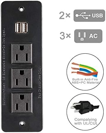Enhance Your Charging Setup with the USB C Conference Recessed Power Strip – 20 W Fast Charging Solution with 3 AC Outlets & 2 USB Ports (PD 20 W & QC 18 W) – Space-Saving Mountable Design & 10 ft Extension Cord for Convenient Access in Furniture Integration – Perfect for Home Offices, Nightstands & More