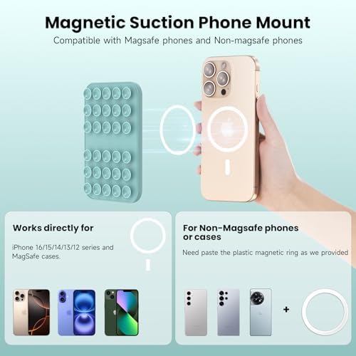 Revolutionary Patented Magnetic Suction Grip Mount for i Phone & Android – Effortless Hands-Free Phone Holder in Deep Blue, Perfect for Content Creators, Capture Stunning Selfies and Videos, Ultimate Compatibility with Mag Safe and Standard Cases, Portable and Stylish Design for On-the-Go Use
