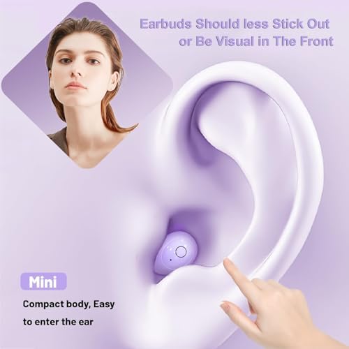 Compact Wireless Bluetooth Earbuds for Small Ears – Ideal for Side Sleepers with Weightless Comfort and Chic Purple Design – Effortless Connectivity for Exceptional Sound Quality and Discreet Listening Experience