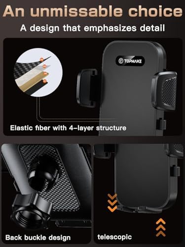 Topmake Car Phone Holder Mount,【2025 Upgrade】 3-in-1 Cell Phone Holder for Car, Dashboard Windshield, Suction Cup Hands-Free Car Phone Stand, Automobile Cradles Universal,Black – Enhanced Compatibility and Speed
