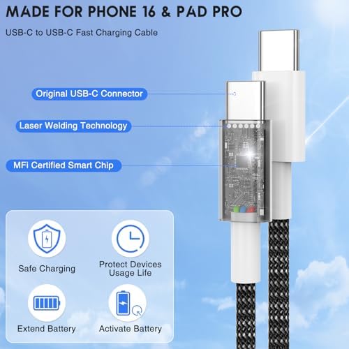 Ultra-Long 10 FT i Phone Fast Charger Cable – Type C to Lightning USB-C Cord for i Phone 16 Pro Max, 15 Series, i Pad & Mac Book Pro – Rapid Charging & Enhanced Durability for Seamless Connectivity