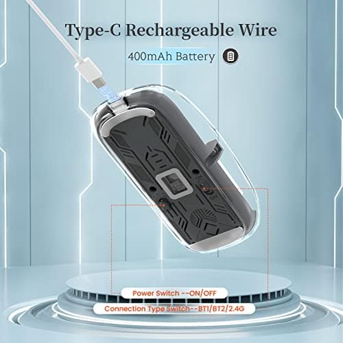 Sleek A.JAZZ Wireless Bluetooth 5.1 & 2.4 G Mini Mouse – Lightweight, Rechargeable, and Silent for Ultimate Focus in Office, PC, Mac, and i Pad Use – Stylish Transparent Design with Nano USB-C Receiver for Enhanced Compatibility and Performance