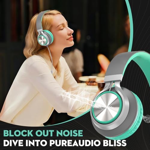 Ultimate USB C Over-Ear Headphones with Enhanced Noise Isolation and Built-In Microphone – Superior Stereo Audio for i Phone 15/16 Pro, Laptops, and Tablets – Perfect Travel Buddy in Striking Blue/Black Finish