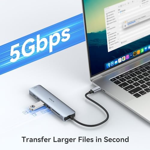 Transform Your Mac Book Pro/Air into a Powerhouse: MOKi N 7-in-1 USB C Hub HDMI Adapter with 4 K Support, Dual Card Readers, and Rapid 5 Gbps Data Transfer – Ideal for Dell XPS and Lenovo Think Pad Users!