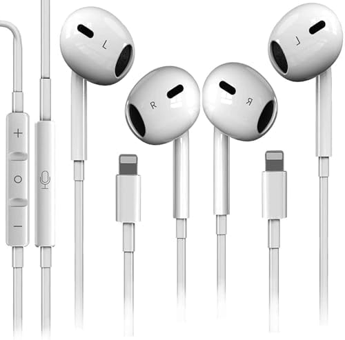 Premium Noise-Canceling Earbuds for i Phone – Dual Pack with Integrated Microphone & On-the-Go Volume Control, Effortless Plug-and-Play Compatibility with All i OS Devices Including i Phone 14 Pro Max, 14 Plus, 13, 12, 11, XR, XS, X, 8, 7, SE – Elevate Your Audio Experience with Superior Sound Quality and Ergonomic Design for Music & Calls