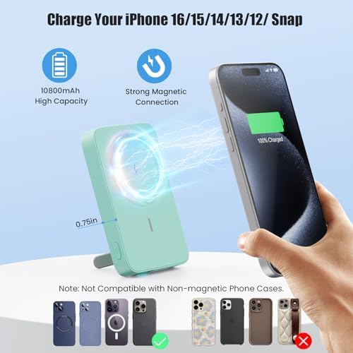 Advanced Magnetic Wireless Power Bank – 10800 m Ah Portable Charger with Foldable Stand, LED Battery Indicator, and 25 W Fast Charging for i Phone 16/15/14/13/12 Pro/Pro Max/Plus – Ultimate Compatibility and Convenience
