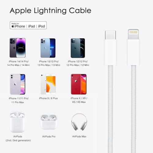 10 FT Woven Lightning to USB C Charging Cable – Premium Fast Charger for i Phone & i Pad – Tangle-Free Durability with Enhanced Length for Ultimate Flexibility – High-Quality, Reliable Performance for Home & Travel – Ideal for Apple Devices Including i Phone 14 Pro, 13, 12, SE 2 nd & More