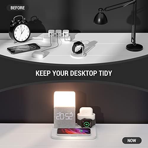 Transform Your Charging Experience with the 7-in-1 Wireless Charging Station – Integrated Alarm Clock, Adjustable Night Light, and Fast Charging Dock for i Phone 12/13/14/15/16 Pro & Air Pods – Sleek, Space-Saving Design for Home and Office Use