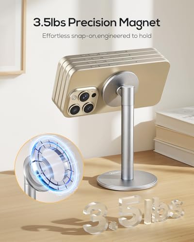 Nulaxy Premium Magnetic Aluminum Phone Stand with Dual Metal Rings – 360-Degree Rotating Adjustable Holder for Desk and Office – Universal Compatibility with Mag Safe Cases – Sleek Gray Design for Enhanced Productivity and Convenience
