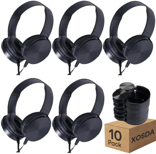 Classroom Audio Excellence: 10-Pack Durable Wired Headphones for Students – Adjustable Comfort, Enhanced Device Compatibility, Lightweight Design for Effortless Portability, Ideal for Group Learning and Focused Study Sessions