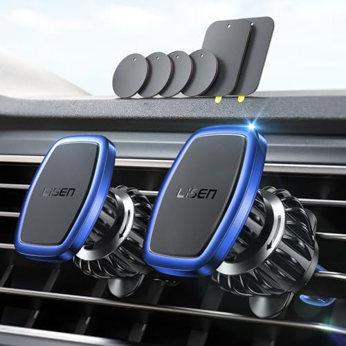 LISEN Dual Pack Magnetic Phone Holder for Car Vent – Military-Grade 6 Magnet System for Ultimate Stability, Compatible with i Phone 16/15/14/13 Pro Max Plus and Samsung S25 – Effortless Installation and Universal Fit for All Vehicles