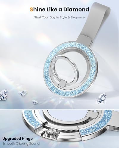 Tycamp Mag Safe-Compatible Glitter Phone Grip Ring Holder Stand for i Phone 16/15/14/13/12 Series – Stylish Magnetic Phone Accessory with Removable Rotating Design for Enhanced Grip and Glam Appeal in Black – Secure Attachment for Selfies, Texting, and Viewing