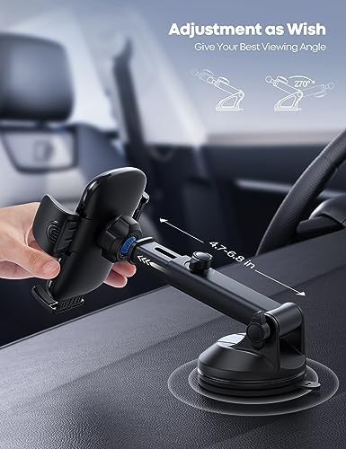 Lamicall 360° Adjustable Car Phone Holder with Military-Grade Suction Cup – Secure Smartphone Mount for i Phone 16 & Galaxy Models – Effortless Quick-Release Design for Safe Driving and Optimal Viewing Angles in Any Vehicle