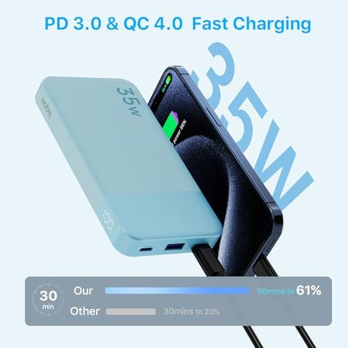 NOBIS 10000 m Ah Fast Charging Power Bank with Digital Display – Versatile USB-C Battery Pack for i Phone, i Pad, Android & More (25 W) – Compact, Reliable Charging Solution for On-the-Go Power Needs