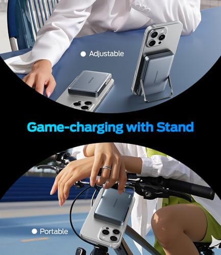 MOVE SPEED 0.35″ Mag Safe Portable Charger – 5000 m Ah Slim Power Bank with 22.5 W Fast Charging & Kickstand for i Phone 16/15/14/13/12 Series in Glacier Gray – Ultimate Charging Solution with Magnetic Attachment for On-the-Go Lifestyle and Enhanced Device Compatibility