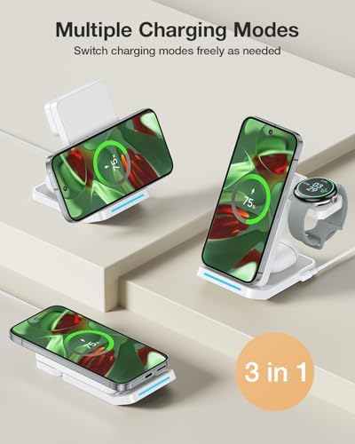 Foldable 3-in-1 Wireless Charging Station for Google Pixel Watch 1 st – 15 W Fast Charger for Pixel 9 Pro/XL, 8/7/6 Series, and Pixel Buds Pro/2 – Compact Travel Design with QC 18 W Adapter – Perfect for Home and Office Use