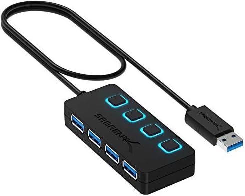 SABRENT 4-Port USB 3.0 Hub with Individual LED Power Switches – Ultra-Slim, Portable Design with 2 Ft Cable for Effortless Data Transfer – Compatible with Mac & PC, Perfect for Home and Office Use