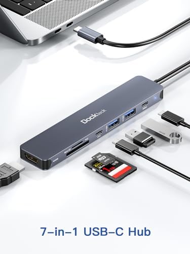 Transform Your Workspace with the dockteck 7-in-1 USB C Hub: Ultimate 4 K HDMI Adapter, Fast Ethernet, and 100 W Power Delivery for Mac Book, i Pad Pro, and XPS – High-Speed Connectivity and Dual SD/TF Card Slots for Enhanced Productivity and Seamless Data Transfer