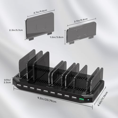 Ultimate 10-Port USB Charging Station with QC3.0 – 60 W Multi Charger Hub for Tablets & Smartphones, Customizable Dividers for Organized Power Management, Fast Charging Technology for Home & Office Use