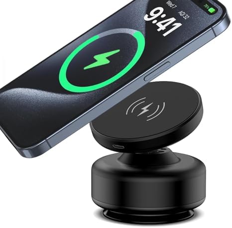 15 W Wireless Charger Suction Phone Holder – Versatile Magnetic Vacuum Mount for All Smartphones – Perfect for Car, Gym, Mirror, and Shower Use – Fast Charging with Enhanced Stability for On-the-Go Convenience