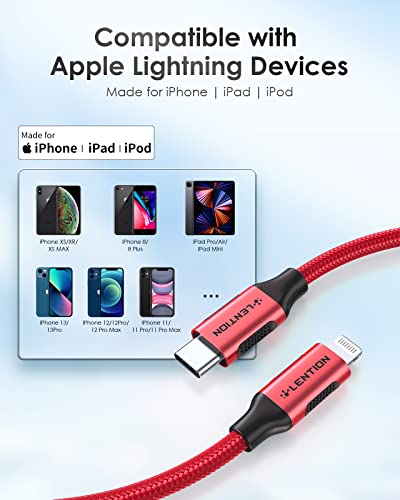 LENTION MFi Certified USB C to Lightning Charging Cable – 3.3 ft Durable Nylon Braided Fast Charger for i Phone 13/12/11/Pro/Max/X/XR/SE/i Pad Air/Pro/Mini – Enhanced Power Delivery & Stylish Space Gray Design for Ultimate Compatibility