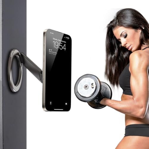 Magnetic Gym Phone Mount for Active Lifestyles – Foldable Arm Holder Compatible with Mag Safe i Phone 12-16 Series & Android Devices with Metal Ring – Secure Workout Companion for Hands-Free Access to Fitness Apps and Music