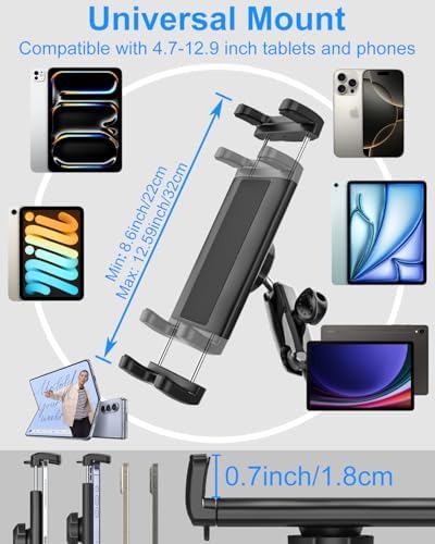 Universal Dual Tablet Car Cup Holder with Sturdy Metal Arm – Adjustable Device Mount for i Pad Pro, Air, Mini, i Phone & Galaxy (4-12.9″) – Enhance Travel Entertainment & Navigation Stability