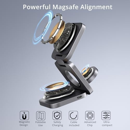 LULULOOK 3-in-1 Magnetic Wireless Charging Station – 15 W Fast Charger for i Phone 16/15/14 Series, 5 W Apple Watch Dock, and Air Pods Compatible with USB-C Cable – Sleek Aluminum Design for Enhanced Efficiency and Universal Device Compatibility