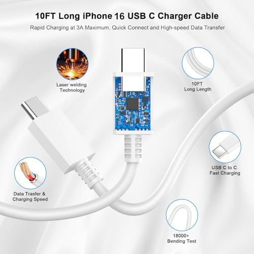 Powerful 30 W i Phone 16 Pro Max Charger Bundle with 10 FT USB-C Cable – Fast Charging Solution for i Phone 15/16 Series – Compact and Travel-Friendly Design for Home & On-the-Go – Exceptional Durability and Performance for Uninterrupted Connectivity
