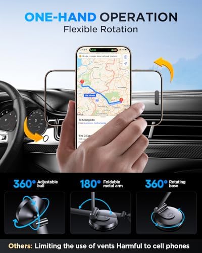 Ultimate Mag Safe Car Phone Holder for Dashboard – 360° Rotatable Magnetic Mount with Strong Adhesive for i Phone & Samsung – Secure, Sturdy Metal Design for Safe Driving and Hands-Free Navigation