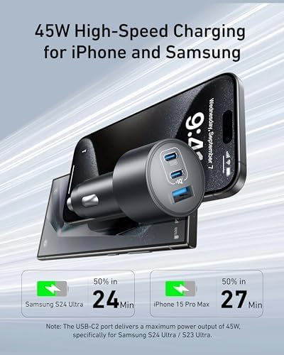Anker 167.5 W Ultra-Compact 3-Port USB-C Car Charger for i Phone 16, Mac Book Pro/Air, Samsung S24/S23 – Fast Charging Adapter with Enhanced Compatibility for On-the-Go Power Solutions