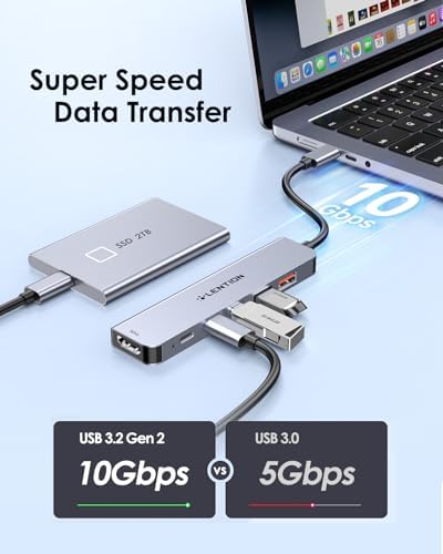 Unleash Seamless Connectivity with the LENTION USB C Hub – 4 K@60 Hz HDMI, Dual USB C & Super-Fast USB 3.2 Gen2 Ports for 10 Gbps Transfers, 100 W Power Delivery – Perfect for Mac Book Pro, Mac Book Air, i Phone 15 & Windows Laptops – Sleek Gray Design for Ultimate Versatility and Efficiency