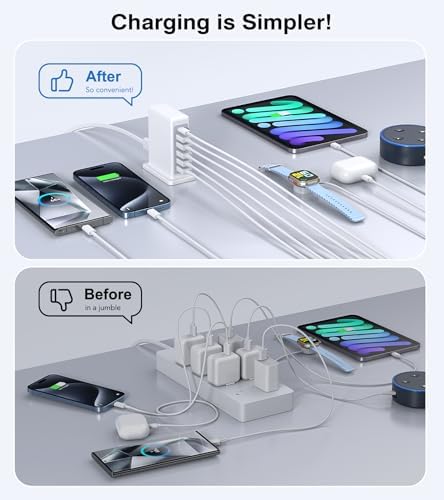 Ultimate 125 W USB-C Multi-Device Charging Station: 6-Port Fast Charger with Ga N Technology for i Phone, i Pad, Apple Watch, Galaxy S23 & More – Compact Power Hub for Home & Office Efficiency
