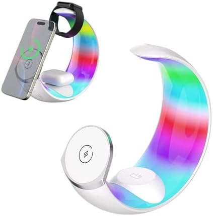 All-in-One 3 in 1 Wireless Charging Station for Apple Devices – Fast Magnetic Charger Stand for i Phone 15/14/13/12/11/10/9/8/SE, Apple Watch, Air Pods – Sleek, Compact Design with Enhanced Safety Features