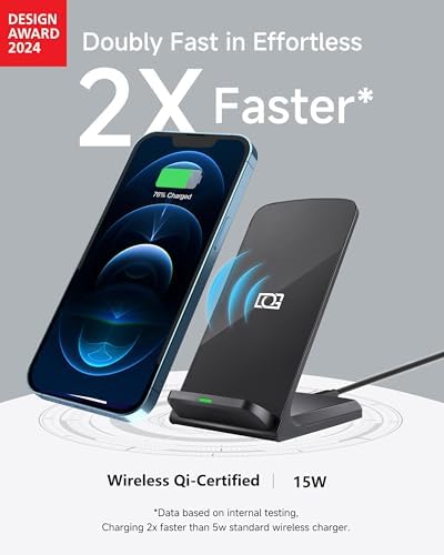 Elevate Your Charging Experience with the 15 W Fast Qi Wireless Charger Stand – Universal Compatibility for i Phone 16 Pro Max, Samsung Galaxy S26 Ultra, and More in Classic Black – Sleek Design with Ergonomic Viewing and Non-Slip Surface for Enhanced Stability and Efficiency
