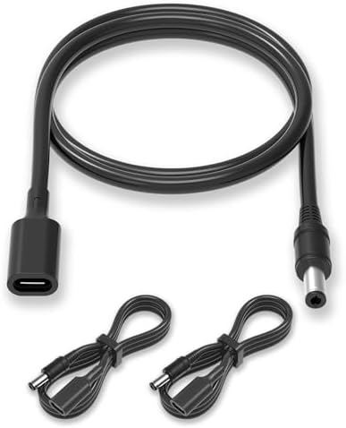 USB-C to 5.5mm x 2.1mm Barrel Jack Cable for Power Tool Chargers and Printers, USB-C Female Input to DC 5.5×2.1mm Power Cable, 100cm, Black (3 Pack) – Enhanced Compatibility and Speed