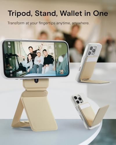 MOFT Phone Stand, Magnetic Phone Tripod Stand Stain-Resistant MOVAS Leather & Angle Adjustment & Strong Magnets Tripod for iPhone 16/15/14/13/12 (Included Metal Ring)-Misty Cove – Enhanced Compatibility and Speed