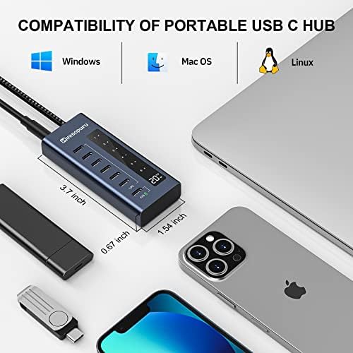 Minisopuru 4-Port USB C Hub – Ultra-Fast 10 Gbps Data Transfer & 20 W Rapid Charging Splitter for Mac Book Pro, i Pad & More – Lightweight Multiport Adapter for Seamless Device Connectivity – Ideal for On-the-Go Professionals