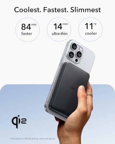 Ultra-Compact ESR Mag Safe Power Bank – 5,000 m Ah Fast Charging Battery Pack with Qi2 Certification – Slim 0.55 in Design for i Phone 16/15/14/13/12 – 15 W Wireless & 20 W USB-C Charger with Cable – Essential Travel Accessory for On-the-Go Power