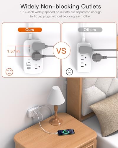 BESHON 5 FT Flat Plug Power Strip with 6 Outlets and 4 USB Ports – Ideal Travel Companion for Dorm Rooms and Cruise Ships, Space-Saving Design for Enhanced Accessibility and Fast Charging