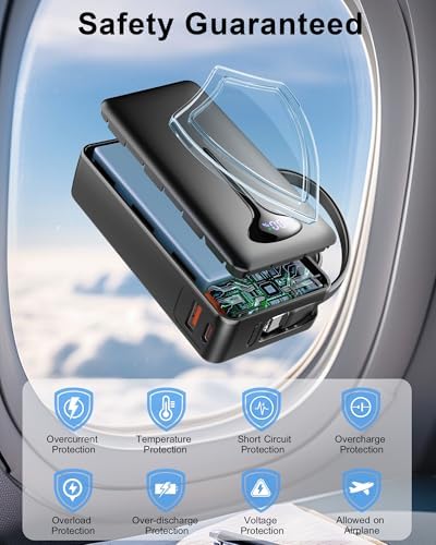 High-Capacity 10000 m Ah USB-C Power Bank with 22.5 W Fast Charging – Travel-Ready Portable Charger Featuring Built-in Cables, Triple Output Ports & HD LED Display for Efficient Device Charging on the Go