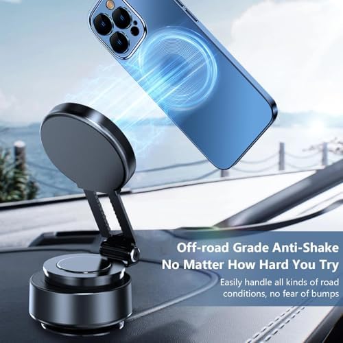 Vacuum Magnetic Phone Holder for Car, Electric Vacuum Suction Magnetic Car Phone Mount, 360 Degree Rotation Cell Phone Holder, Adjustable Vacuum Magnetic Phone Stand for Smooth Surface – Enhanced Compatibility and Speed