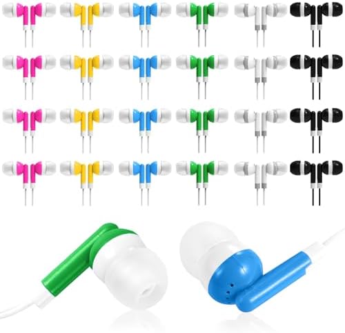 Bulk 60-Pack Colorful Student Earbud Headphones – Classroom & Library Essential, Individually Bagged for Easy Distribution – Lightweight, Durable, and Universally Compatible – Transform Learning with Engaging Audio Experiences