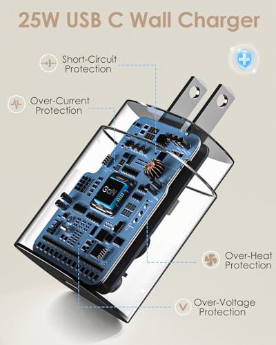 Revolutionary 25 W Dual-Function USB-C Fast Charger for Samsung Galaxy Watches & Latest i Phones – Streamlined 2-in-1 Charging Hub for Galaxy S20-S25 & i Phone 15/16 – 4 FT Versatile Cable for Optimal Positioning – Compact, Travel-Friendly Design for Everyday Efficiency and Convenience