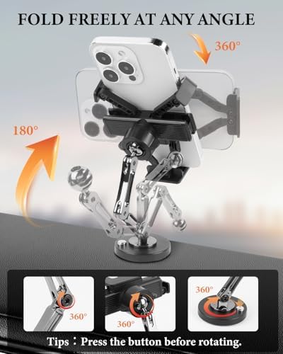 Revolutionary Gravity Lock Dual Arm Car Phone Mount – 360° Adjustable Smartphone Holder for Dashboard, Windshield & Seat | Universal Fit for 4.7-7.2″ Devices with Enhanced Silicone Grip for Superior Stability and Protection